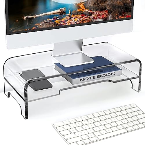 AMT Clear Acrylic Monitor Stand Riser 2 Tier, 5.5 Inches High Clear Computer Desk Organizer Shelf for Multi Media PC Storage Laptop by AMTSupply