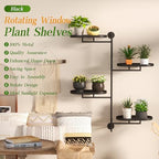 YQSLYSF Window Rotating Plant Stand Shelf Indoor Black Metal Floating Shelves 4-Tier Wall Mount Plant hanger Holders for Wall Planter Modern Home Decor window sill gifts - Image 3