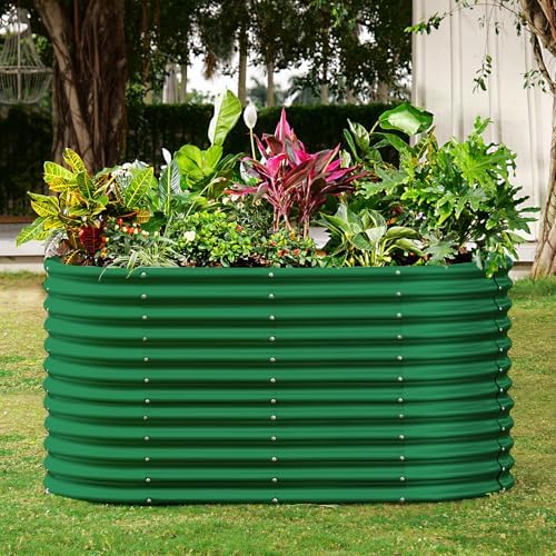 Land Guard 6x3x3ft Oval Galvanized Raised Garden Beds, Large-Capacity Metal Planter Box Outdoor, Durable Deep Raised Garden Bed 3ft Tall, Raised Beds for Gardening Vegetables, Forest Green - Image 7