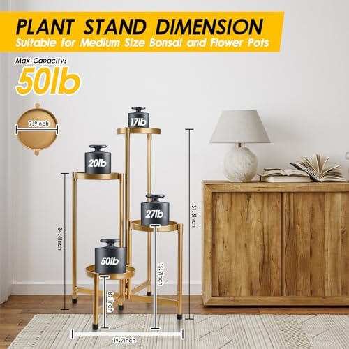 4 Tier Plant Stand Indoor Outdoor, 31 Inch Tall Metal Plant Shelf Waterproof, Plant Holder with Folding Design For Home, Living Room, New Upgrate Gold - Image 3