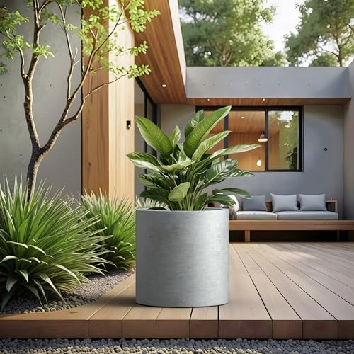 Kante Pale Gray Concrete Planter 15.8" Tall All-Weather Round Large Pot - Image 5