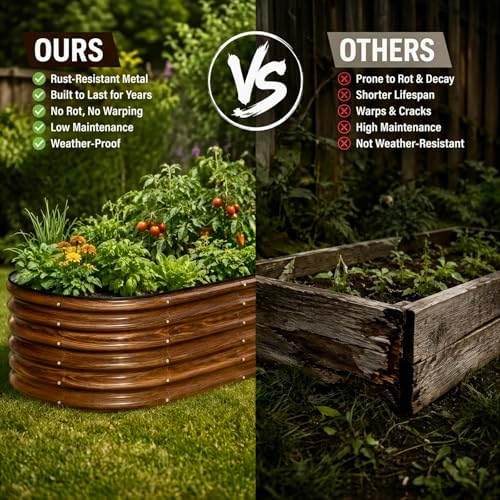 SnugNiture 3 Pcs 4x2x1.5ft Raised Garden Bed Outdoor, 17" Tall Galvanized Metal Planter Box, Oval Raised Garden Bed Kit for Planting Vegetables Plants Fruits, Brown - Image 2