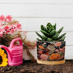 Animal Tiger Stripe Chinoiserie Planters Ceramic Orange and Coral Peony Flower Round Flower Pot with Drainage Holes and Bamboo Tray Pot for Home Office Decoration - Image 5