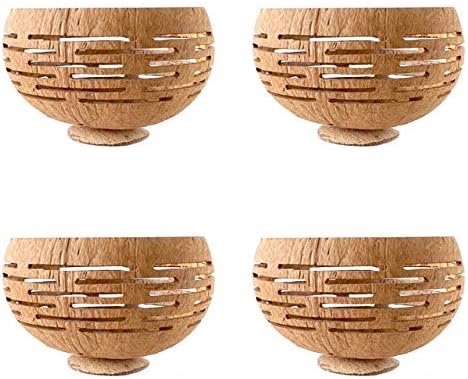 Rainforest Bowls Set of 4 Horizons Coconut Planters w/Drainage Hole- Perfect for Succulents, Flowers, Small Plants, Indoor & Outdoor Gardens- Handcarved by Artisans, Eco-Friendly & Sustainable by RainforestBowls