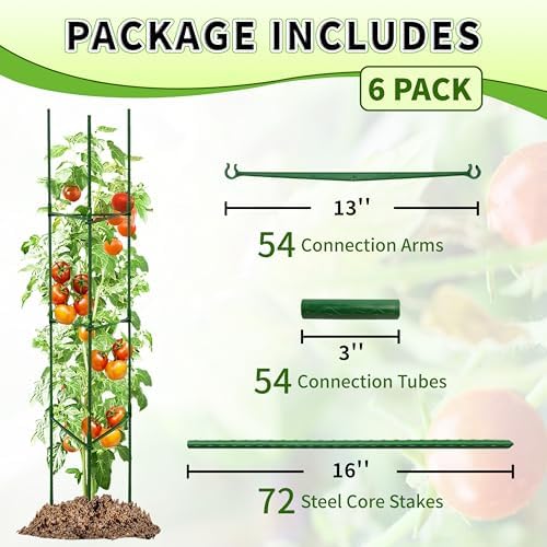 TCBWFY 6-Pack 63-Inch Adjustable Tomato Cages, Heavy-Duty Metal Plant Support Trellis for Garden and Pots, DIY Tomato Stakes, Height Adjustable 16 to 378 Inches - Image 2