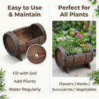 Whiskey Barrel Planter Wooden Barrel Planter for Indoor & Outdoor Use Patio Lawn Garden Balcony with Drainage Hole Rustic Decorative Plant Container (19.7×12.6×12.2in/50×32×31cm) - Image 3