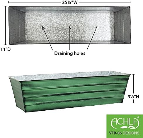 Achla Designs Galvanized Window Flower Box Planter-Green-Large (35.5" L x 11" W x 9.5" D) - Image 2