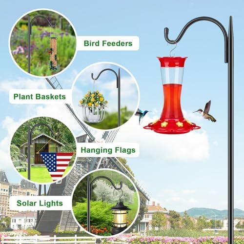 FEED GARDEN Bird Feeder Pole, 60 Inch Shepherds Hooks for Outdoor with 5 Prong Base, Adjustable Heavy Duty Shepherds Hook for Plant Baskets, Hummingbird Feeder, Wedding Decor, Lanterns,2 Pack - Image 4