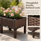 47 Inch Wicker Elevated Garden Planter with Legs - Rectangular Raised Bed with Self-Watering Design for Outdoor Vegetables, Flowers & Herbs, Large Gardening Box for Patio, Backyard & Balcony - Image 3