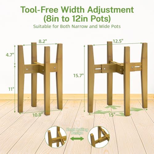 iDavosic.ly Adjustable Bamboo Plant Stand 2 Pack, Fits 8-12 Inch Pot, Brown - Image 2