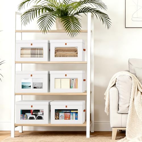 DIMJ Storage Bins with Lids - 5 Pack Large Fabric Closet Organizer with Window & Handles, Collapsible Decorative Storage Boxes for Shelves Under Bed, Books Clothes Blankets Sweaters Organization - Image 5