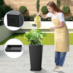 24in Tall Planters Set of 2 with Saucers, Black Classic - Image 5