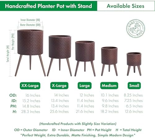 D'vine Dev Planter Pot with Wood Stand, 8 in, Espresso, 88-Z-A-6 - Image 3