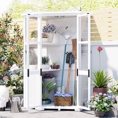Wooden Cold Frame Greenhouse, Large Wood Tool Storage Shed, Garden Cold Frame with Adjustable Shelves for Outdoor, Backyard, Patio, Lawn, White by Htftmy