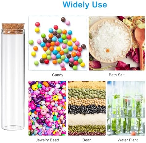 PATIKIL 60ml Test Tubes, 24pcs 4.72x1.18 Glass Clear Flat Bottom Test Tube Containers with Cork Stopper for Bead Party Candy Bath Salt Storage Scientific Experiment Plant Propagation - Image 6