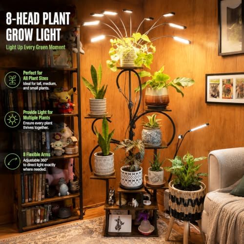 800 LEDs Floor Full Spectrum LED Grow Lights for Indoor Plants, Ultra Bright 8 Heads Plant Lights for Indoor Growing with 4/8/12H Timing, High Efficiency Plant Light for Plant Growth. - Image 4