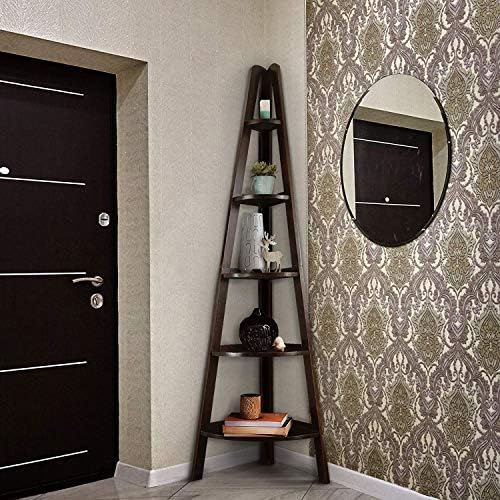 Casual Home 100% Solid Wood 5-Shelf Ladder Bookcase, Corner, 72"H, Espresso - Image 2
