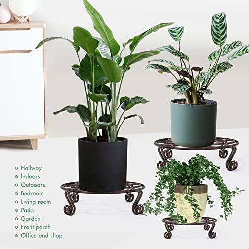 Yimobra 4 Pack Plant Stand for Flower Pot Heavy Duty Potted Holder Indoor Outdoor Metal Rustproof Iron Garden Container Round Supports Rack for Planter (4PC Brown 9.4 x 2 IN) - Image 4
