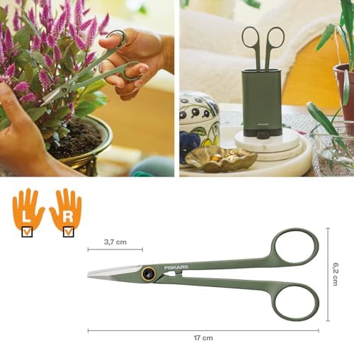 Fiskars Urban Plant Care Care 1075317 3-Piece Plant/Flower Scissors with Holder, Small Plant Shears with Holder, Stainless Steel/Plastic, Dark Green/Black - Image 3