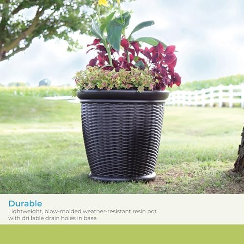 Suncast 3 Pack Wicker Planter w/Drillable Drain Holes, Decorative Indoor/Outdoor Pot, 18in, Java - Image 4