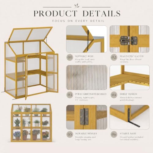 LAZZO Wooden Cold Frame Greenhouses for Outdoors, 2-Tier Garden Cabinet - Image 6