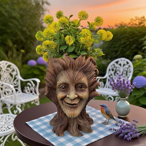 Tree Face Planter, 8.26 inch Resin Garden Flower Pot, Indoor Outdoor Decorative Vase, Brown - Image 3