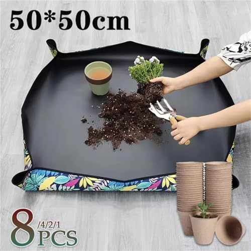 1-8PCS 50cm Planting Mat Oxford Cloth Foldable Waterproof Gardening Potting Pad Flower Pots Pulp Seedling Cup for Indoor Plant Repotting(Black-4PCS) - Image 3