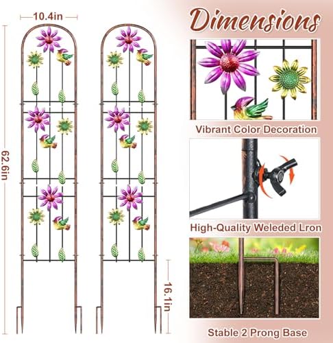 Metal GardenTrellis, Arched Fence Trellis Plant Support Trellises, Supporting Plants Outdoor Decoration for Climbing Plants Lawn Yard Patio Backyard Wall Brackets (Bird+Pink Flower) - Image 2