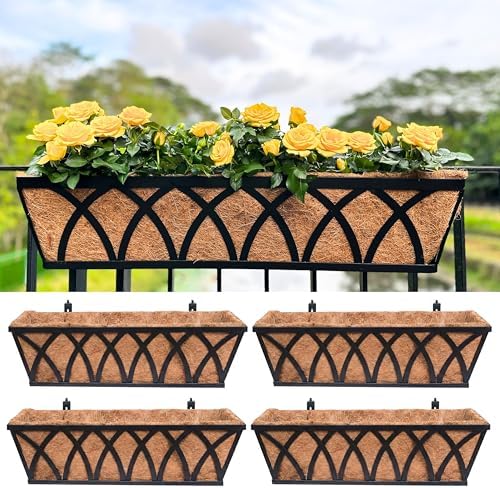 LaLaGreen Outdoor Railing Planter (24 in, 4 Pack) Black Flower Box Holder by L%C3%A1L%C3%A1Green