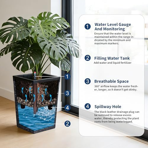 Garvee 16" Tall Planters Set of 2, Outdoor＆Indoor Planter Pots, Black - Image 3