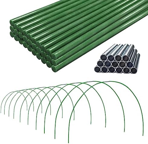 Garden Greenhouse Hoops Kit 15 Sets -2-Section Design, 8ft Grow Tunnels Poles Plant Raised Beds, 30 Pcs 4ft Solid Fiberglass Support Stakes 15 Metal Connectors -Quick Assembly No Loose Parts (Green) by SnyGardn