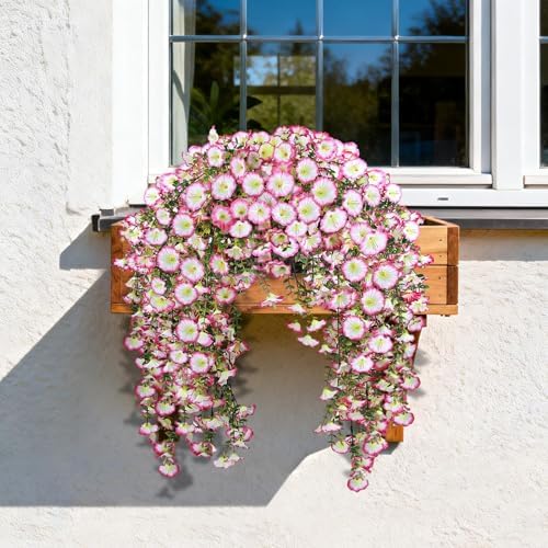 Artificial Hanging Flowers for Outdoors, 4 PCS 600 Blooms UV Resistant Morning Glory Faux Silk Vines, No-Odor Realistic Fake Plants for Garden Planter Porch Patio Decoration, Pink - Image 6
