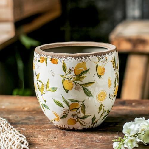 Vintage Ceramic Flower Pots Planters for Indoor Outdoor Plants,Rustic Tuscan Planter & Decor, Plant Pots Flower Pot for Indoor Plants,Yellowm,no Hole - Image 2