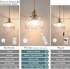 Battery Operated Pendant Light,Vintage Light Fixtures 2500mAh 6.6in RGB Light Bulb with Remote Control Wireless Adjustable Rechargeable Chandelier for Kitchen Island Hallway 1Light - Image 6