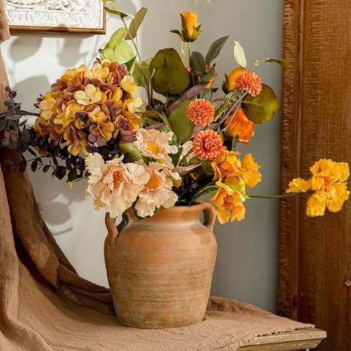Sungmor Rustic Ceramic Flower Vase with Handles, 6.9 Inch Straight Barrel - Image 2