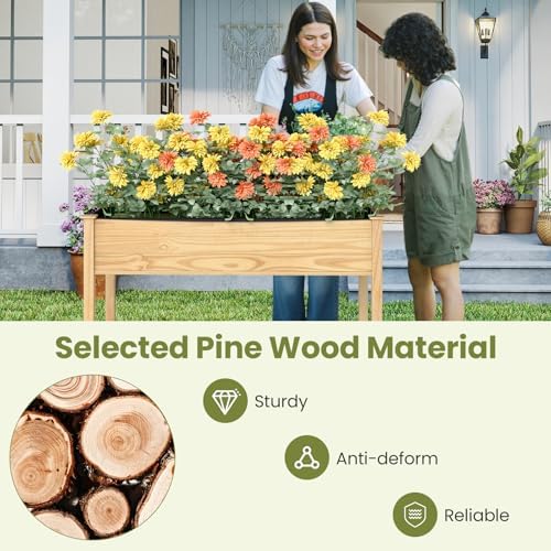 GIANTEX Raised Garden Beds Set of 2, Elevated Wood Planter Box with Liner, 47"x23"x30" Freestanding Raised Bed for Indoor Outdoor Plants, Vegetables Flower Herbs Fruit Gardening - Image 7