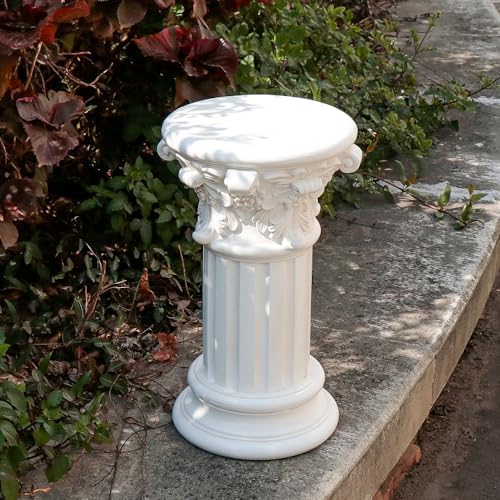 White Roman Column Pedestal Stand - Decorative Pillar Pedestal for Plant Display and Home Decoration, Resin, 16" Tall - Image 6