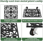 2 Packs 12" Square Metal Plant Caddy with Wheels Large Heavy-Duty Cast Iron Planter Dolly Pot Mover, Indoor Outdoor Vintage Rolling Plant Stands with Casters Wheeled Plant Roller Base, Rustproof Black - Image 4