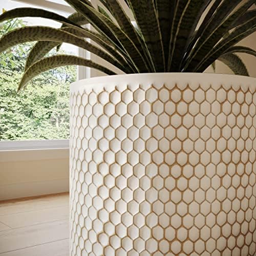 EverNest Honeycomb Gold and White Planter with Wooden Peg Leg Stand, 8-Inch Plant Pot, SelectBase, Mid-Century Modern, Indoor Home Decor Planters (Small, 1 Gallon) - Image 4