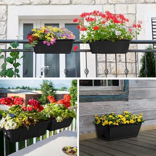 ETELI Railing Planter Hanging Planter Box with Brackets Set 6, Black - Image 5