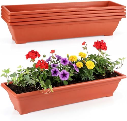 Briwooody 4 Pcs 31.5 Inch Extra Large Window Planter Outdoor with Drainage Holes Rectangle Plastic Window Flower Planter Box for Patio Home Decor, Brick Red by Briwooody