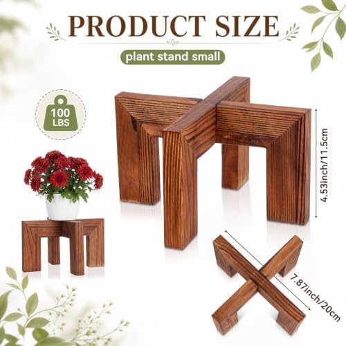 Tandefio 5 Pack Fall Wood Plant Stand Indoor Outdoor Plant Holder Modern Sturdy Planter Stands, Single Flower Pot Holder , Fit 5-9 Inch Variety Pot, Easily Assemble, Retro Brown (8 x 4.5 Inches) - Image 2