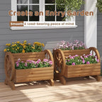 Wooden Wagon Planters for Outdoor Plants, Flower Cart, Wood Planter Boxes Outdoor, Backyard Decor, Flower Planters Outdoor with Wheels Planter for Flowers Vegetables (Brown) - Image 3