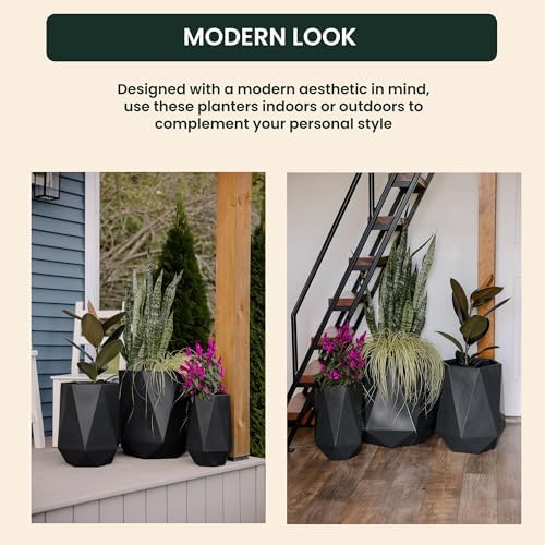 Beuta Large Poly Planters for Outdoor Plants - Set of 3, 15.5/18/20 Inches Outdoor Planters for Porch - Tall Planter for Outdoor & Indoor Plants | Large Indoor Plant Pot- USA Made - Black - Image 4