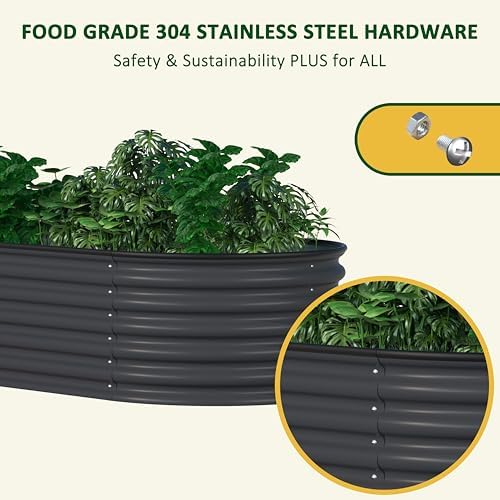 MUPATER 8ftx2ftx1.4ft Raised Garden Bed Outdoor for Vegetables, 9-in-1 Galvanized Metal Planter Box, 17''H Modular Garden Bed Kit Oval for Herbs and Flowers, Grey - Image 3