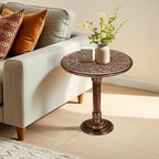 Mango Wood Round End Table, Burnt Finish, 18x22 - Image 5