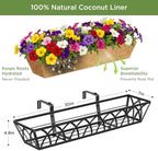 HFHOME 4 Pcs 30" Deck Railing Planter Box with Horse Trough Coco Liners, Black Window Box Hanging Flower Planters Baskets for Indoor, Outdoor, Balcony, Porch, Fence, Patio, and Lawn - Image 2