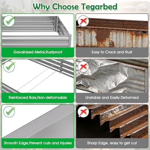 6x3x1FT Galvanized Raised Garden Bed, Metal Planter, Silver,1 Pack - Image 4