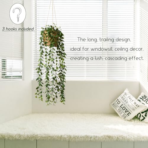 3 Pack Artificial Hanging Plants with Pot in Baskets for Wall Decor - Image 6
