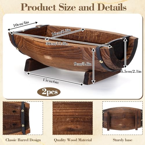 2 Pcs Wooden Whiskey Barrel Vase Vintage Flower Planter - Image 2